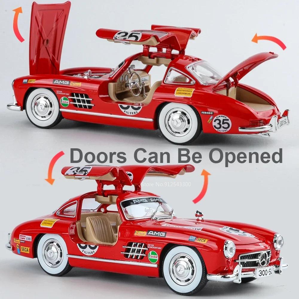 1:24 Scale 300SL Car Model Toy Alloy Diecast Doors Opened Pull Back Vintage Vehicle Models Toys Boys Kids Collection Gifts