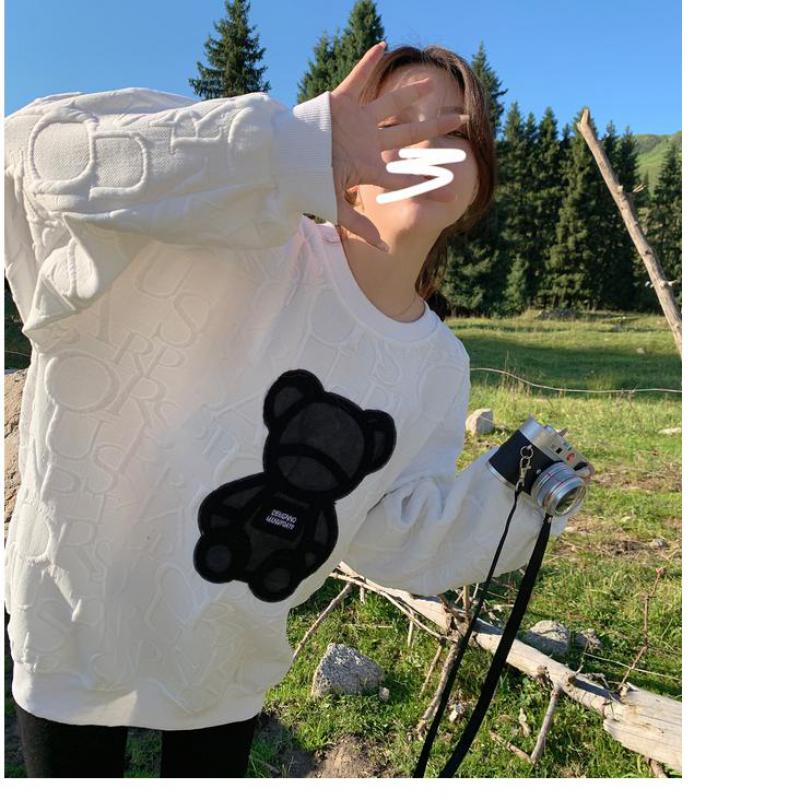 Mulheres coreano urso suéter versátil fundo pullovers desenho animado tops streetwear solto moletom roupas