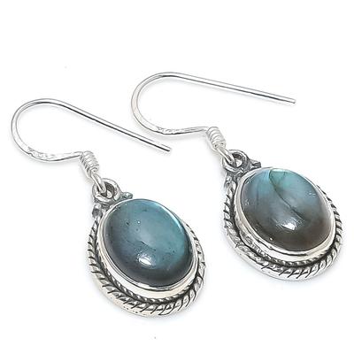 Natural Labradorite Gemstone 925 Solid Sterling Silver Gift Earring 1.25" Z7f85