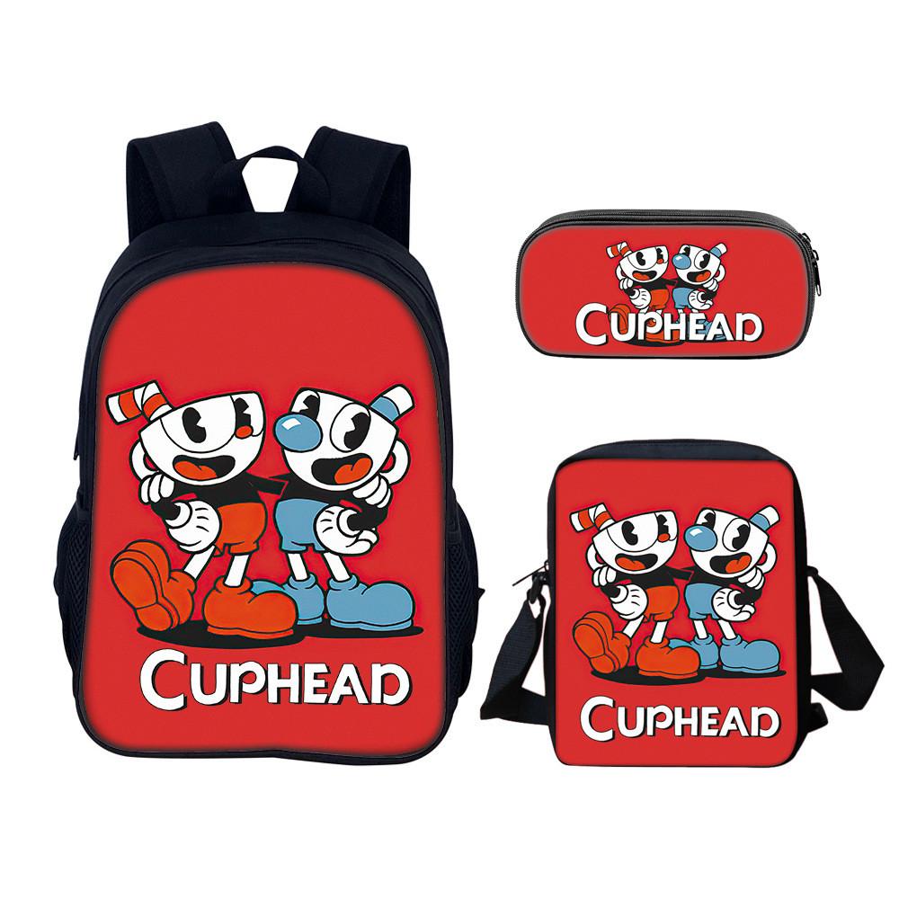 Cuphead Backpack Set For School And Travel With Nylon Construction And Multiple Compartments