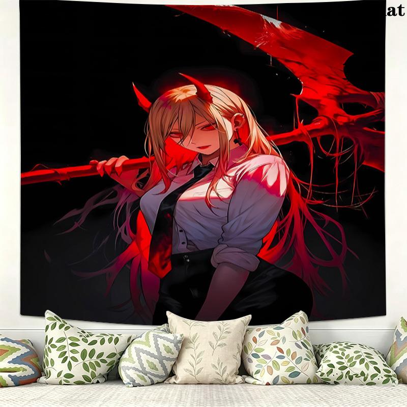 Chainsaw Man Wall Tapestry Aesthetic Wall Hanging Printed Fabric Blanket Decorative Tapestries For Bedroom Living Room Home Decor