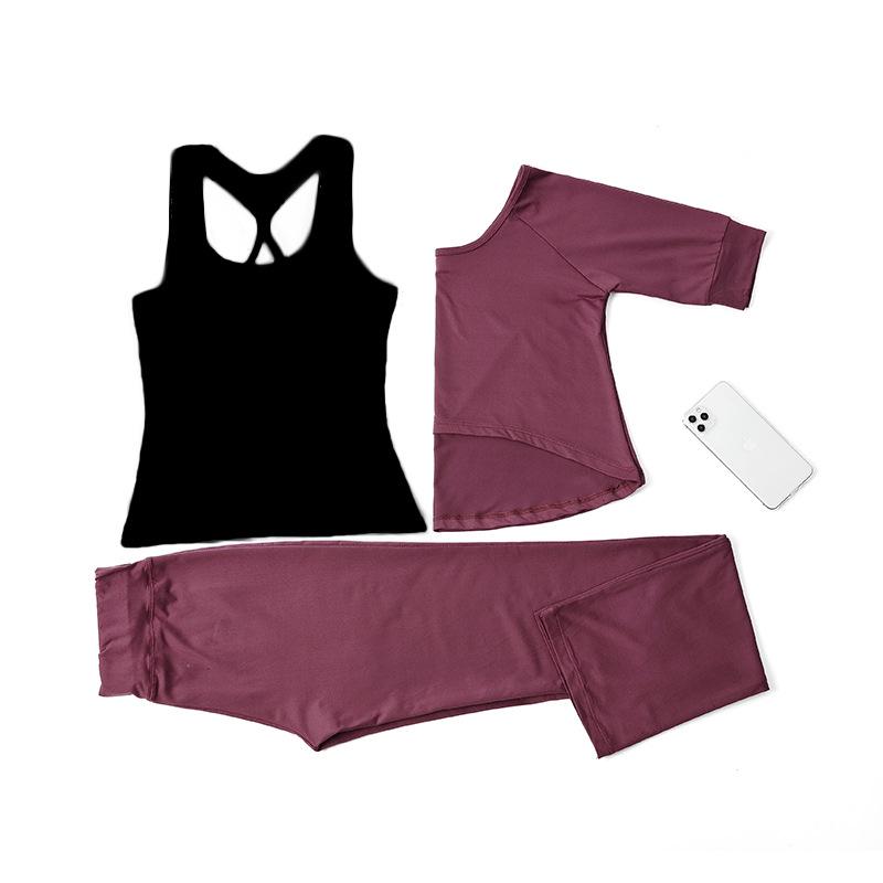 Women's Korean-Style Slimming Yoga Set with Chest Pads - Nude-Feel Double-Sided Brushed Medium-Long Sleeves