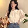 Doll Collar White Shirt, New Layering Inside Out, Organ Pleat Blouse Design Chic Long Sleeve Ladies Shirt