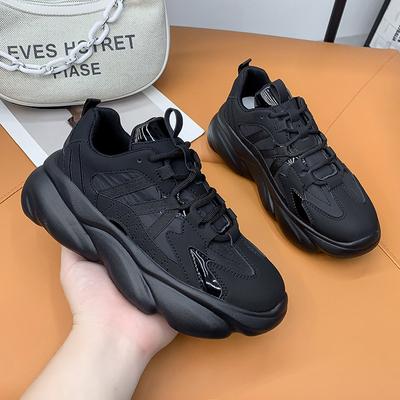 Leather Black Daddy Shoes Women's  Spring and Autumn New All-match Thick-soled Lightweight Casual Sports Shoes