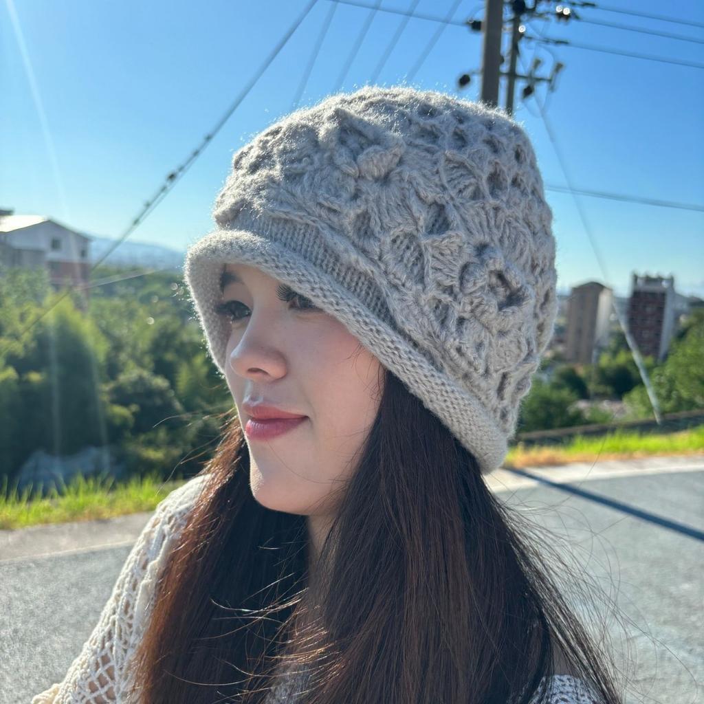 Handmade crochet double-layer thermal bald hat autumn and winter thickened hat women's new ethnic style knitted wool stacking hat