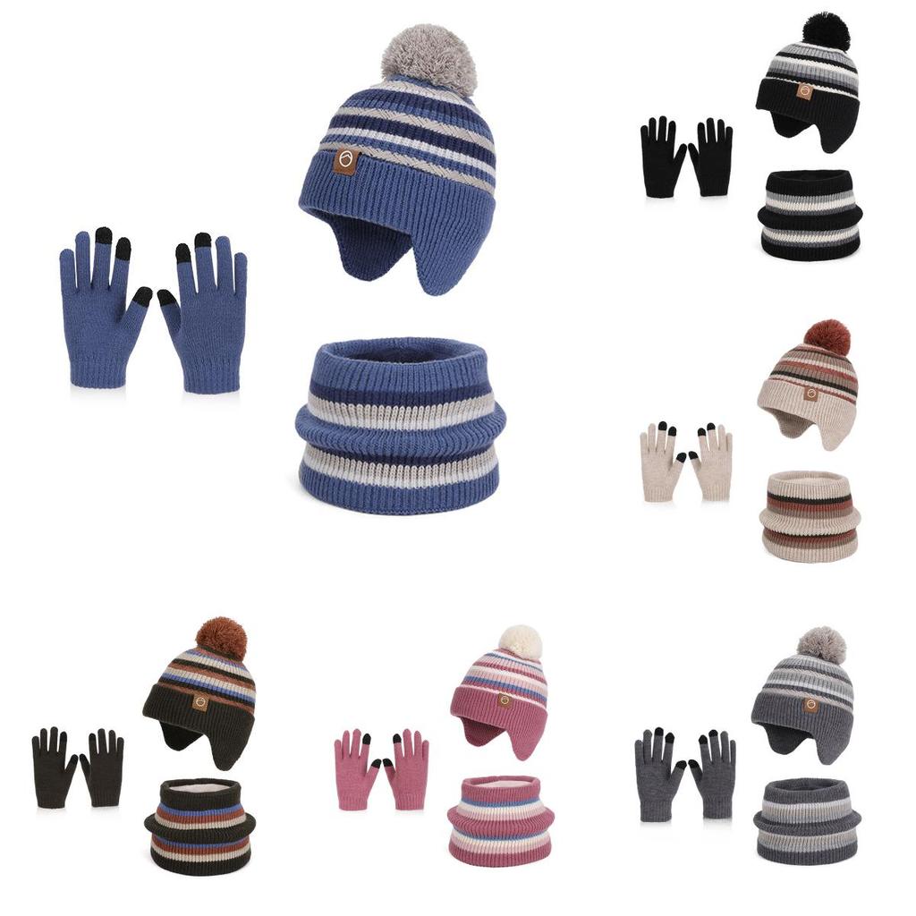 Children Knit Hat And Gloves Set With Fleece Lining For Winter Outdoor Warmth