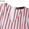 ZANZEA Vestido informal holgado de rayas con escote en V y mangas 3/4 para mujer