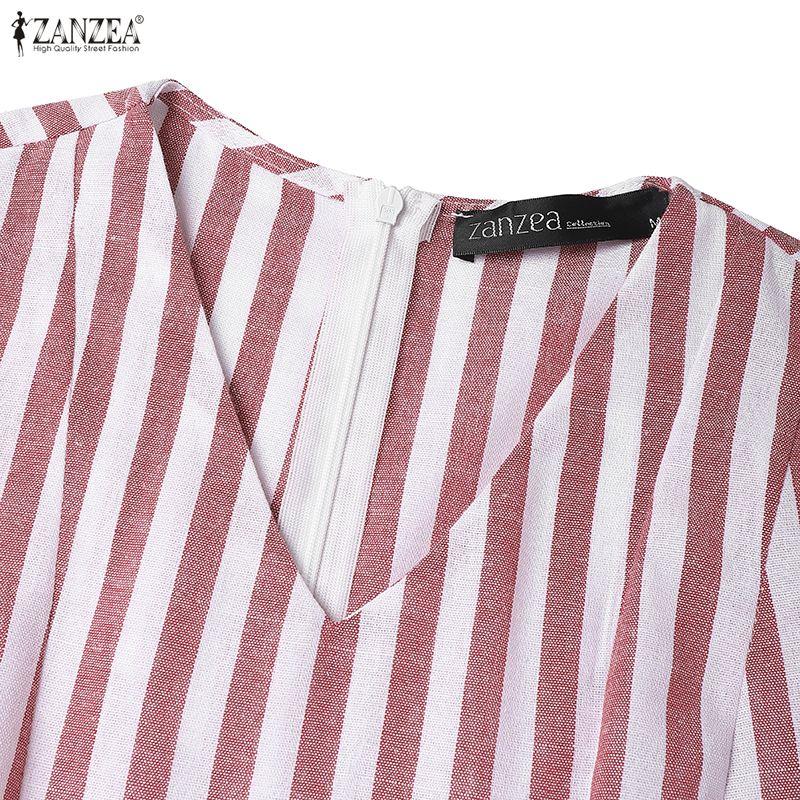 ZANZEA Vestido informal holgado de rayas con escote en V y mangas 3/4 para mujer