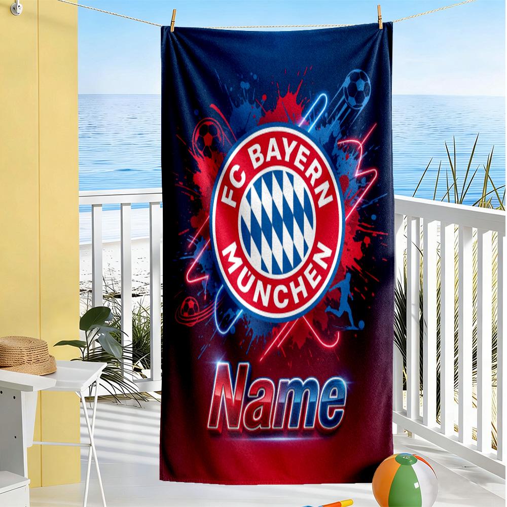 Bayern Munich Neon Art Customized Name Beach Towel Super Soft Microfiber Quickdry Fabric Suitable for Swimming Gym Camping Yoga Vacation