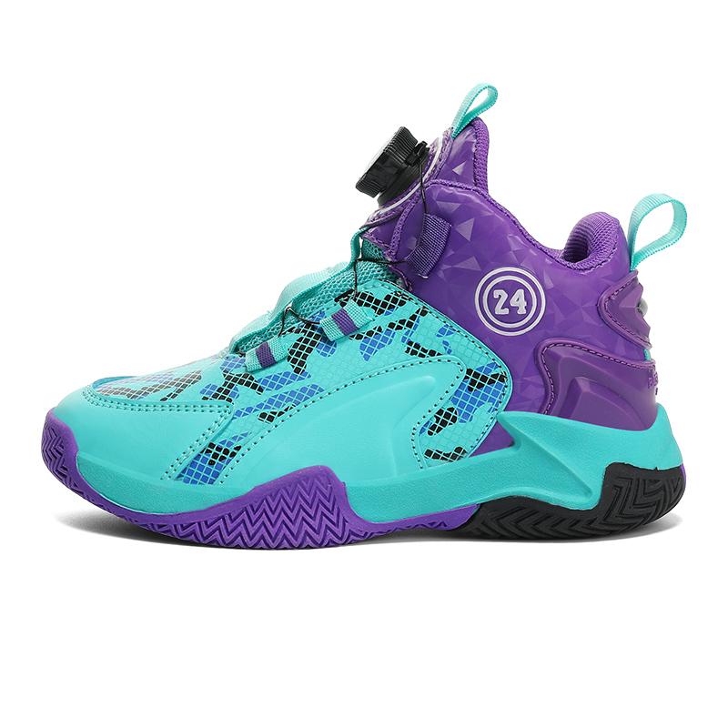 Children's Actual Combat Basketball Shoes Large Children Boys Rotary Button Breathable Mesh Surface Student Non-slip Sneakers