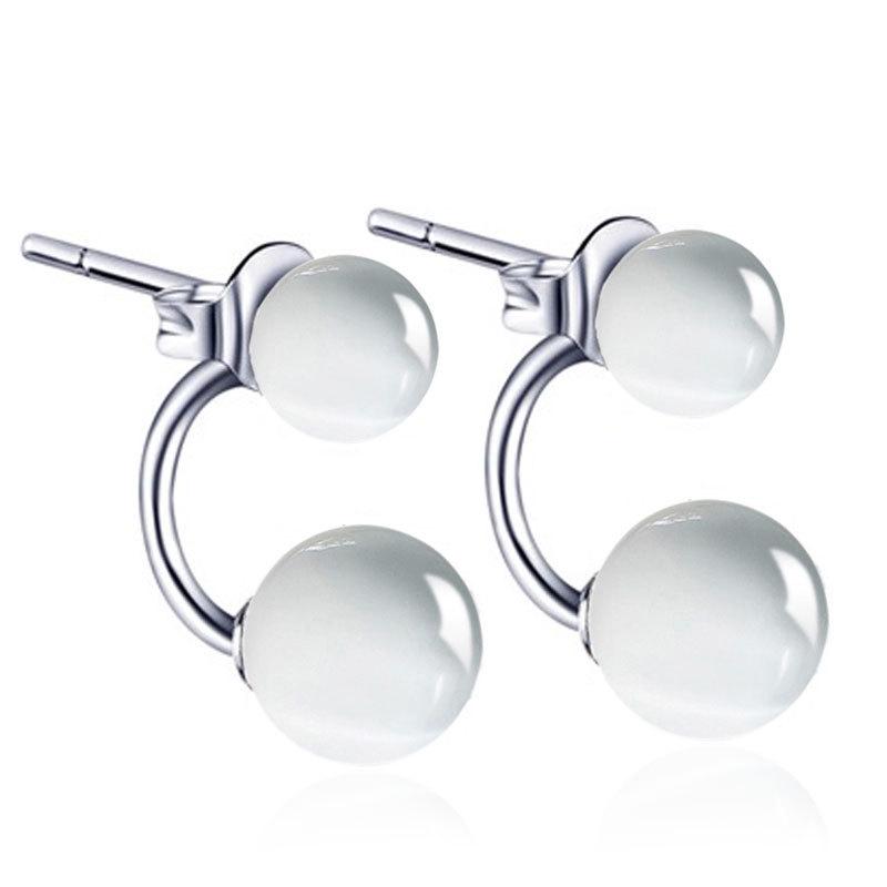 

S925 Серебряный кошачий глаз камень корейский ветер дует лунный камень шарик серьги из бисера женские ювелирные изделия