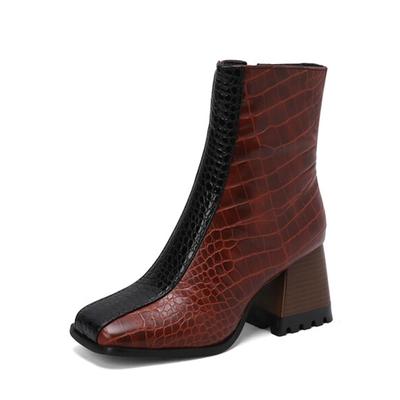 Fashion Ankle Boots Women Square High Heels Autumn Winter Short Boots Square Toe Patchwork Female Booties Lady Shoes WSH5017