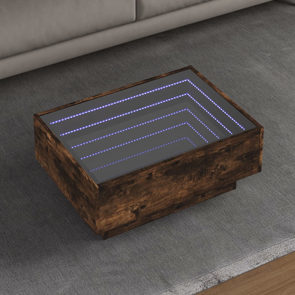 LED Coffee Table Smoked Oak 70 x 50 x 30 cm Particleboard