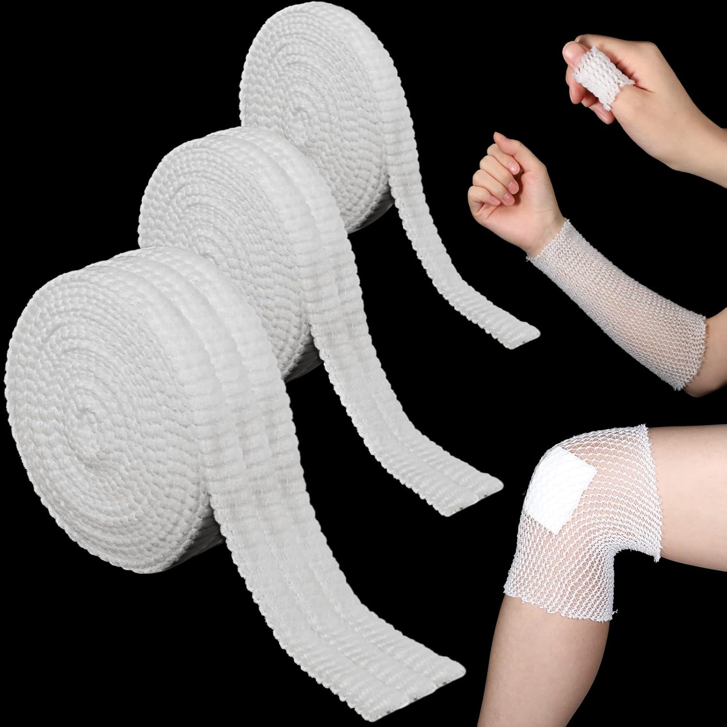 Treela 3 Rolls 3 Size Fix Net Tubular Bandage Elastic Retainer Net Wound Dressing Family Variety Pack for Home Storage, Small Extremities and Large