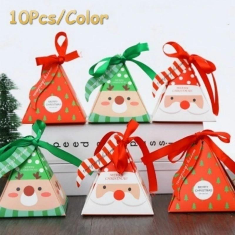 New 12pcs Merry Christmas Candy Gift Box With Tags Kraft Paper Favors Party Supplies Christmas Decoration Paper Bags Party Goods