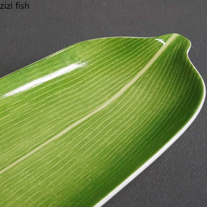 Green Zongzi Leaf Plate Ceramics Dining Plate Sushi Plates Sashime Flat Plates Dessert Bowl Dim Sum Dish Fruit Bowl Snack Tray