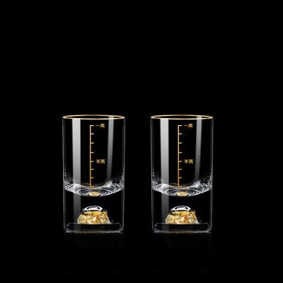 50ml Golden Mountain Vision Scale Graduated Cup Luxury Drinkware for Party Chinese Spirits Cups SGlass Gold Foil Wine Glass