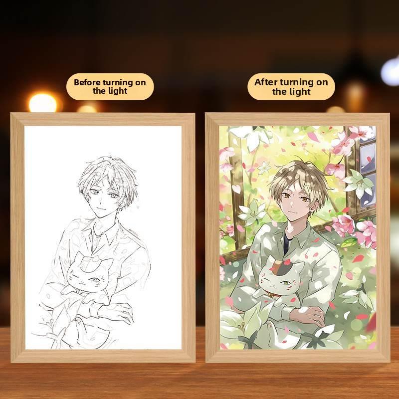 23cm/9.06in Anime Figure Natsume’s Book of Friends Light Painting Photo Frame Night Peripherals Table Top Lamp Collectible Gifts