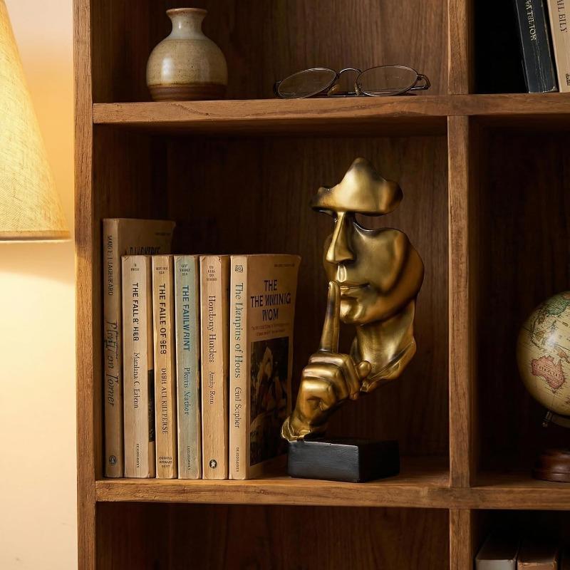 1PC Gold-plated Gold Sculpture, Silence Is Gold Abstract Art Figurine, Resin Statue Ornament