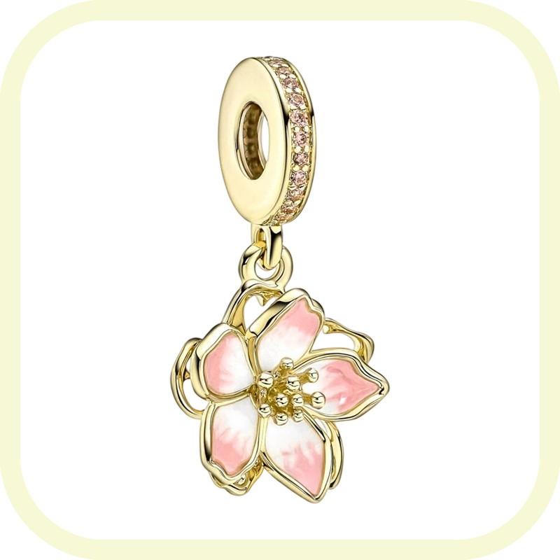 New Golden Flowers Collection Charm Bead Lucky Shamrock Rose in Bloom Daisy Flower Safety Chain Compatible With Authentic Bracelets Do It Yourself Jew