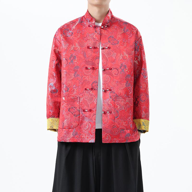Chinesischer Stil Silberfaden Jacquard Handgefertigt Scheibenfaden Metallschließe Stehkragen Tang Jacke Antiker Stil Jacke
