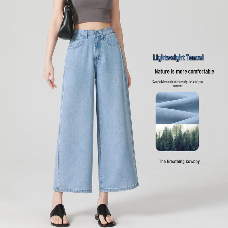 Women's Tencel High-Waist Wide-Leg Cropped Jeans