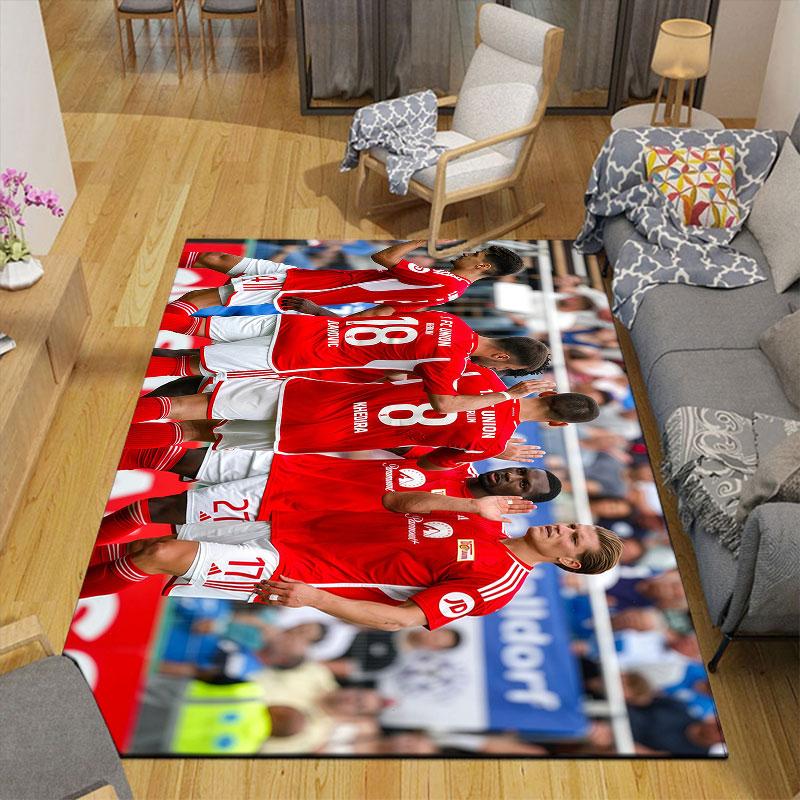 Union Berlin Players Flannel Printed Carpet, Home Sofa Decoration for Living Room & Bedroom, Non‑Slip Play Flannel Floor Mat for Game Room