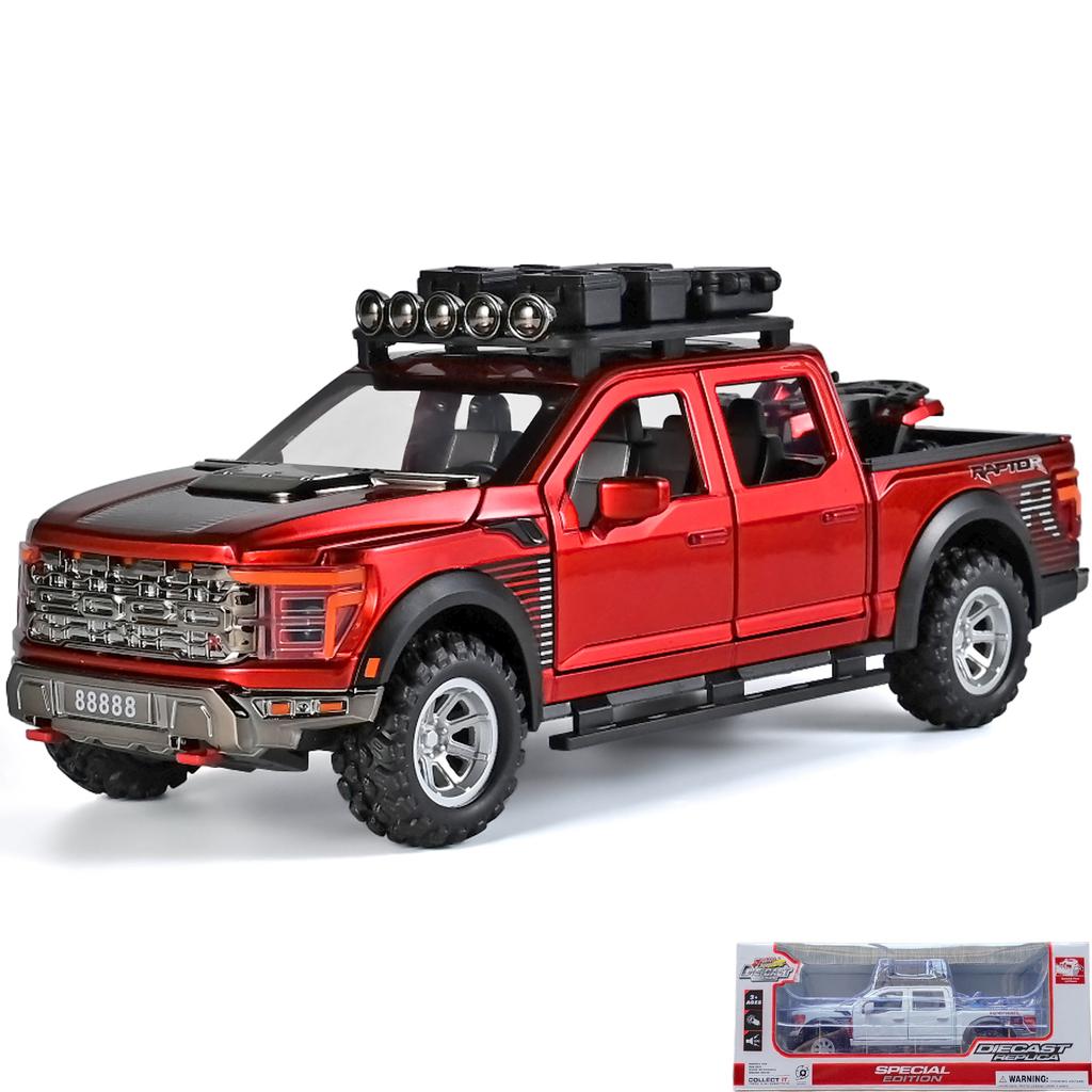1/24 Ford F150 Off Road SUV Alloy Diecast Model Car Sound & Light Simulation Collectibles Hobby Birthday Gifts for Friend Pull Back
