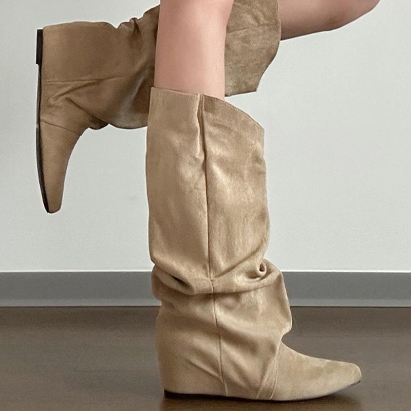

Fashion Flats Women High Boots Suede Pointed Toe Winter Shoes Fashion Designer Knee High Woman Boots 2025 New Dress Mujer Chelsea Botas 40