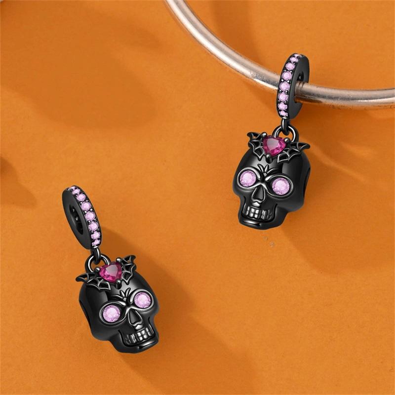 Copper Black Skull Pendant Charms Jewellery Fit Original Bracelet Necklace For Women Diy Gift
