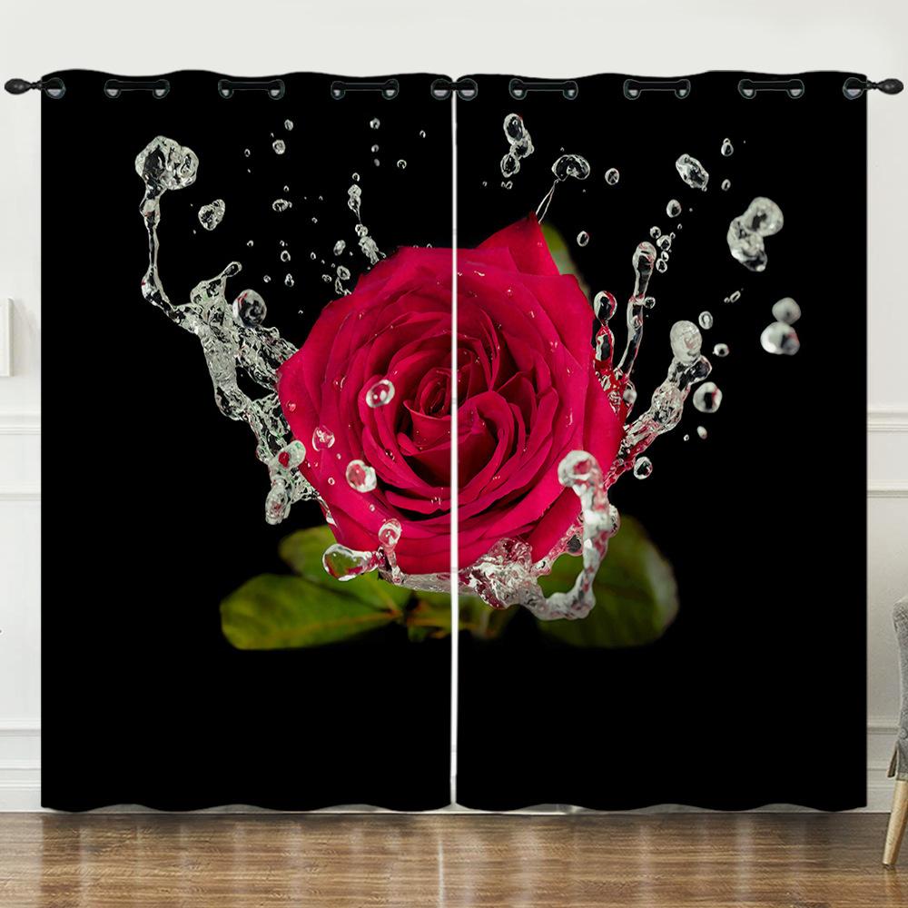 Curtains Flowers Roses Plants Flowers 3D Digital Printing Blackout Curtain Punching