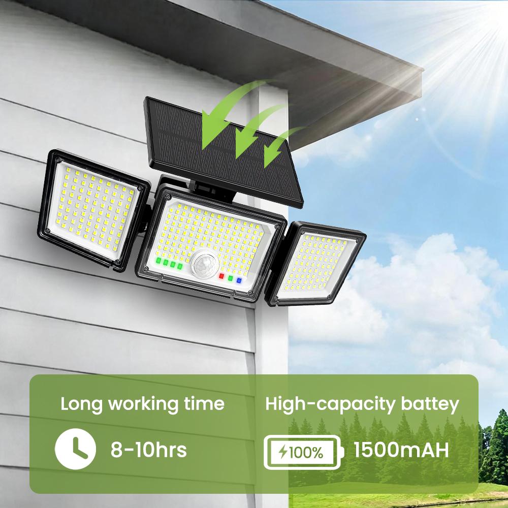 Upgraded 286LED Solar Motion Sensor Light Battery Indicator IP65 Waterproof Dusk To Dawn Outdoor Security Flood Wall Lamp Garden