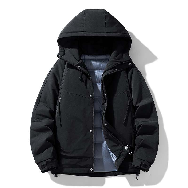 Men's 2025 Stylish Solid Color Hooded Windproof Down Jacket