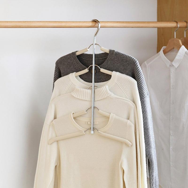 Space Saving 5 Tier Non Slip Hanger, Stackable Multi Layer Clothes Rack For T Shirts And Shirts, Heavy Duty Plastic Coated Wire Organizer