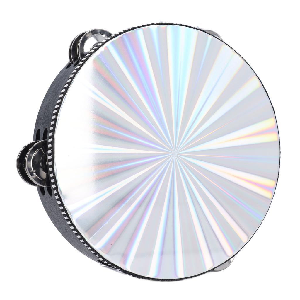Radiant Tambourine Reflective Clear Crisp Sound Double Row Bell Drum Hand Percussion Instrument 8 Inch