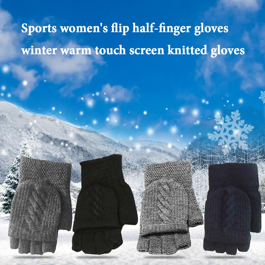 1 Pair Knitted Top Cycling Gloves Adjustable Half Finger Full Finger Winter Outdoor Hiking Warm Cotton Mittens