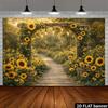 2D Rustic Garden Backdrop Sunflower Arch with Lights Portrait Studio Background