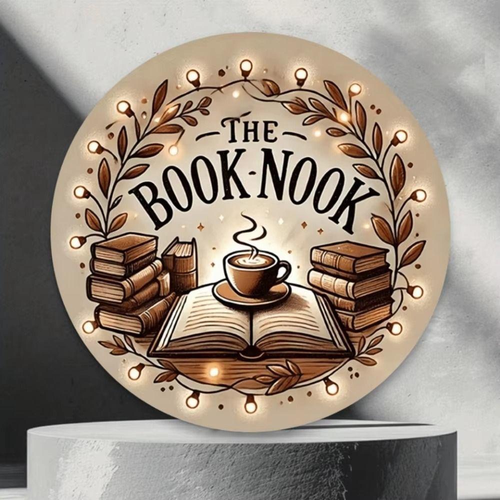 Cozy Book Nook Metal Sign, Library Living Room Wall Decor, 20x20 cm Iron Art