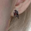 Stainless Steel Wing Chain Red Zircon Piercing Earring for Women Men Gothic Silver Color Rivet Ear Bone Nail Earring Y2K Jewelry