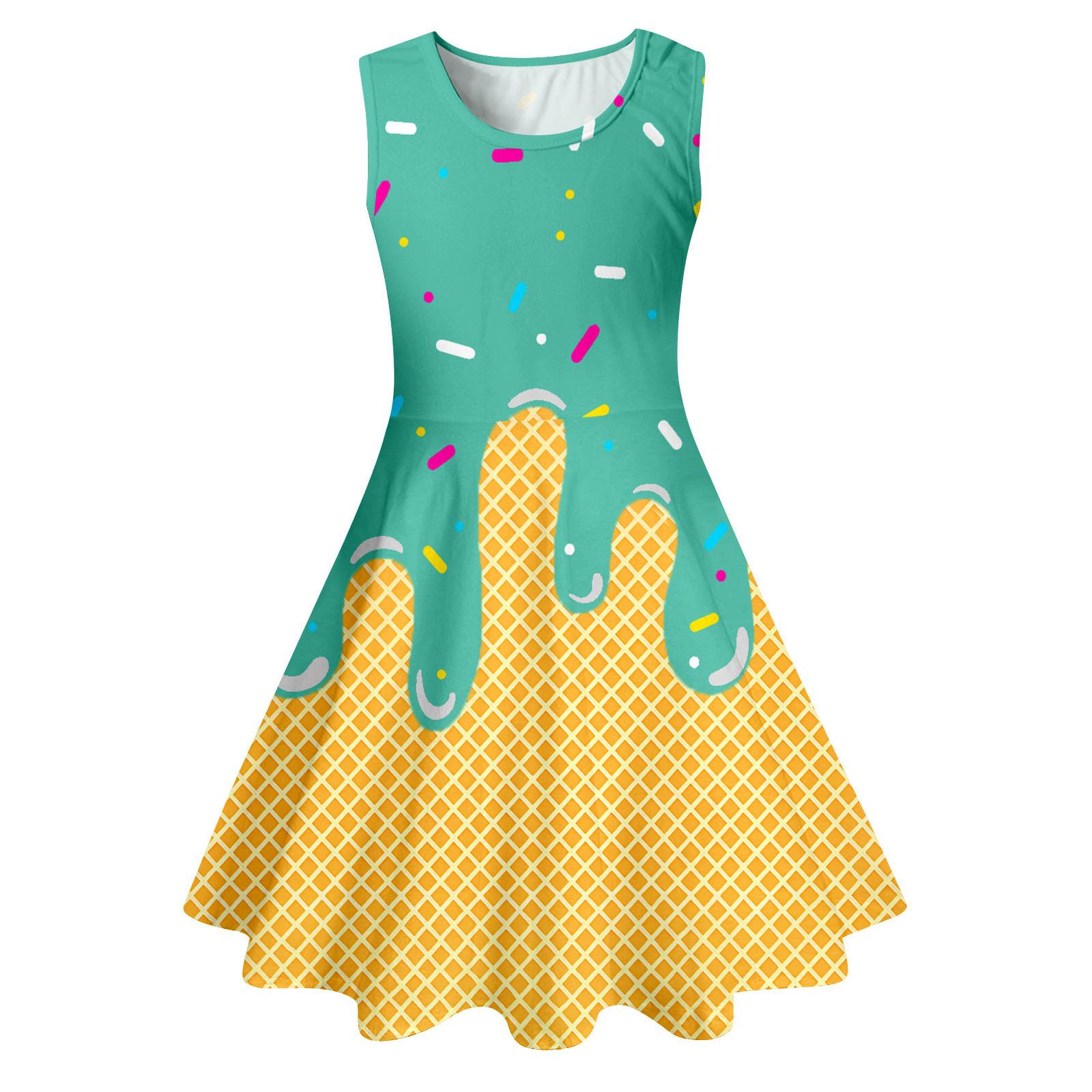 

Модное милое платье без рукавов с принтом в горошек и мороженым для девочек M