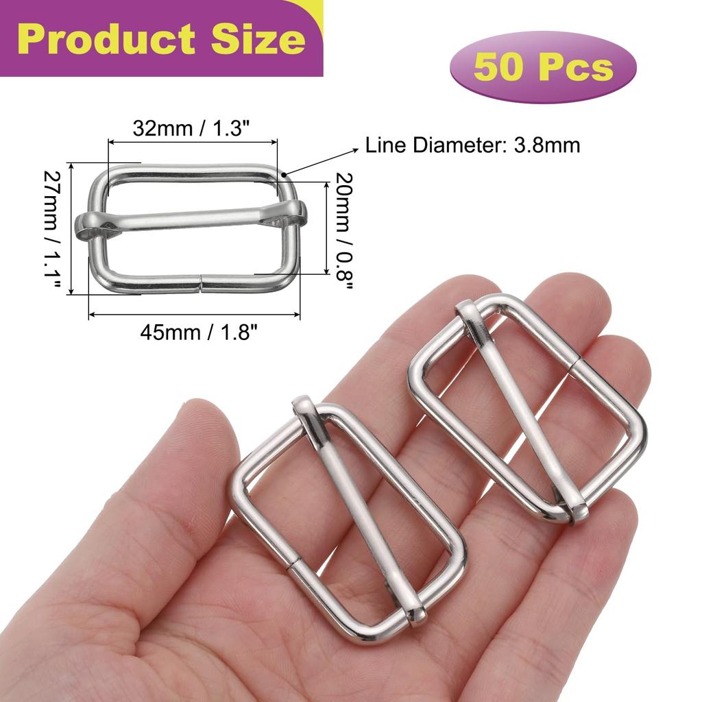 50 Pack Metal Slide Adjustment Buckle 1 Rectangle Slide Adjuster Webbing Strap Slider for Belt Bag Backpack DIY Accessories Replacement [uxcell] 2/7"