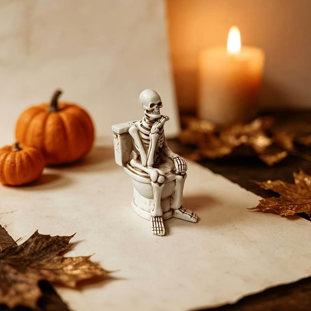 Vintage Halloween Skeleton Statue Resin Mini Toilet Skeleton Sculpture Desktop Decor