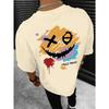 Men's Fashion Skeleton and Flower Happy Face Printed T-shirt Men's Casual Street Style Skeleton T-shirt Versatile Short Sleeve T