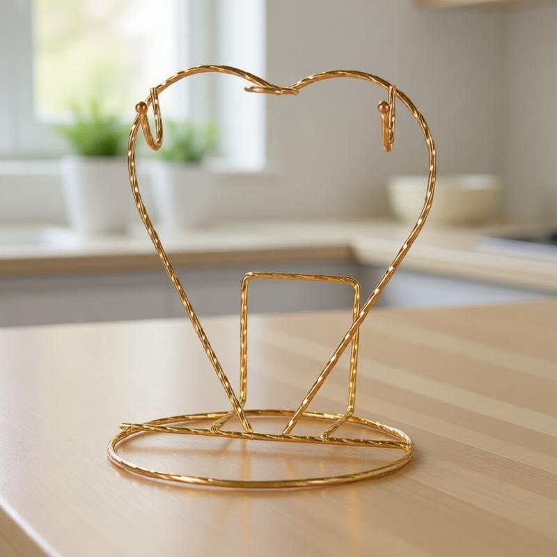 Coffee Cup Stand With Sturdy Iron Frame Perfect For Small Kitchens And Dining Area Heart Shaped Plate Storage Rack