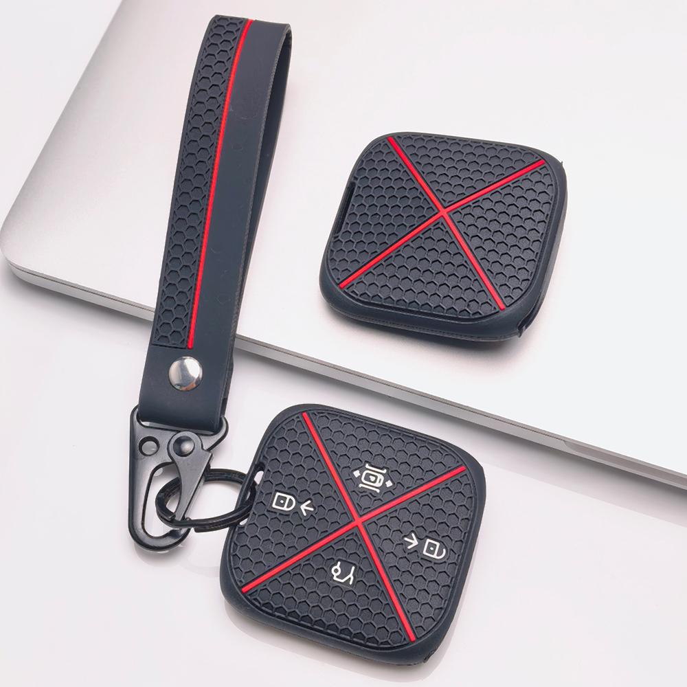 Soft Silicone Smart Key Sleeve for Zeekr Zeekr 001 Zeekr 009 Zeekr X Zeekr 007 with Keychain Honeycomb Texture Non Slip Grip Smart Key Fob Sleeve
