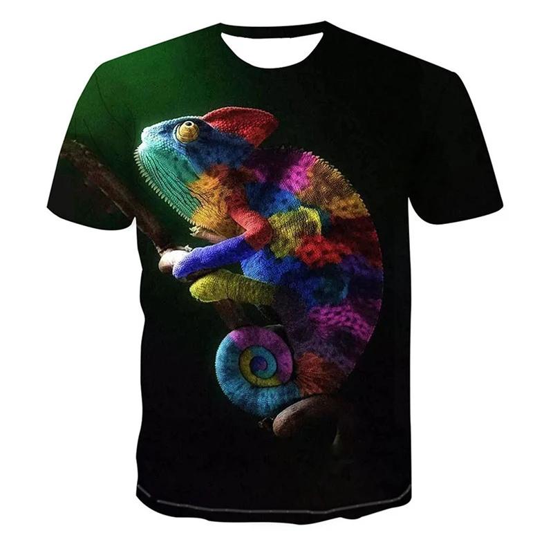 Summer Hot Selling Reptile Lizard Pattern Printed T-shirt Fashion Chameleon Plus Size Hip-Hop Street O-Neck Casual Top