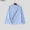INCERUN Men Wrap Neck Long Sleeve Button Up Striped Print Casual Shirts