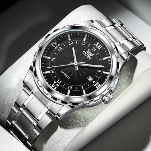 OPK Men's Quartz Watch, Stylish, Classic, Stainless Steel, Date Display, Waterproof, Luminous, Perfect for School or Office, Black