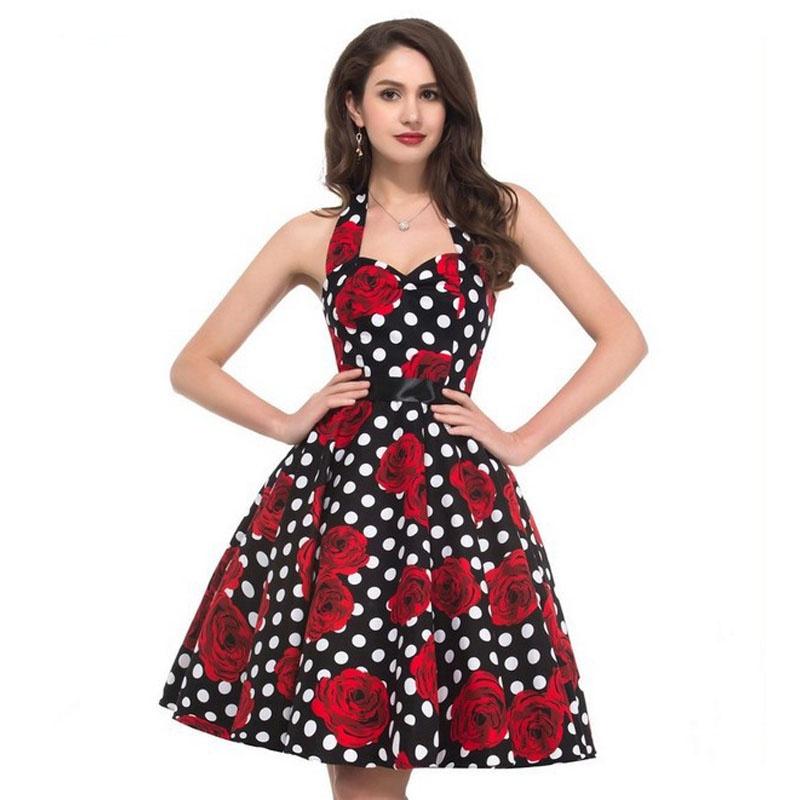Elegante Vestito da Festa a Pois Vintage Anni '50 stile Halter di Audrey Hepburn