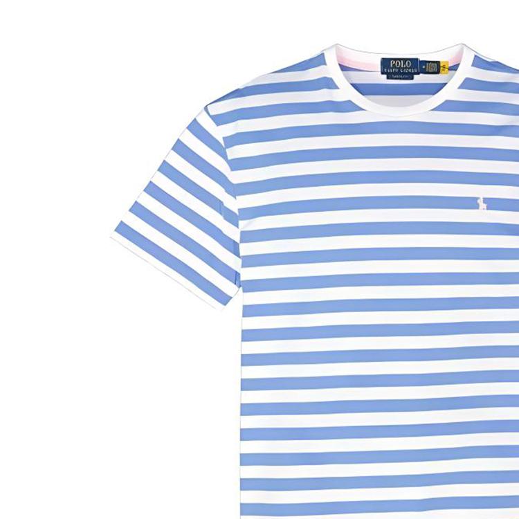 Polo Ralph Lauren Striped Logo Print Crew Neck Short Sleeve T-Shirt Men Tops Blue 710926999-002